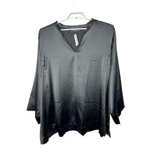 Lane Bryant  Black satin Relaxed‎ Bell-Sleeve Popover Tunic sz 28 womens NEW